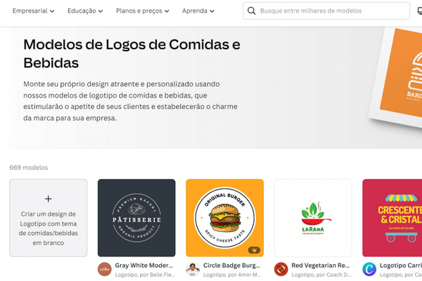 Canva para negócios de comida