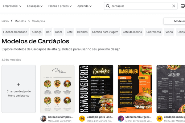 Canva para negócios de comida